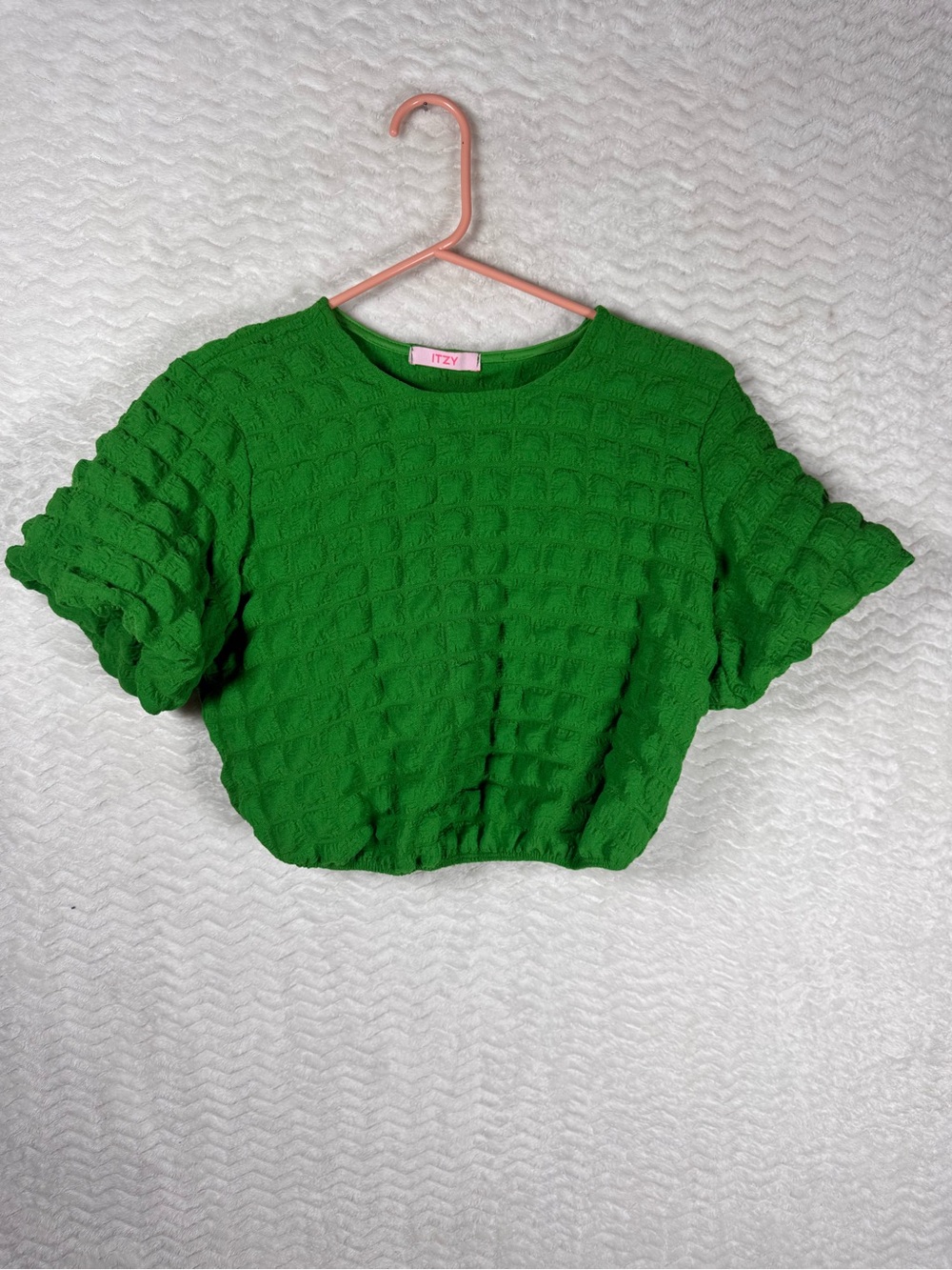 Emerald Textured Short Sleeve Crop Top